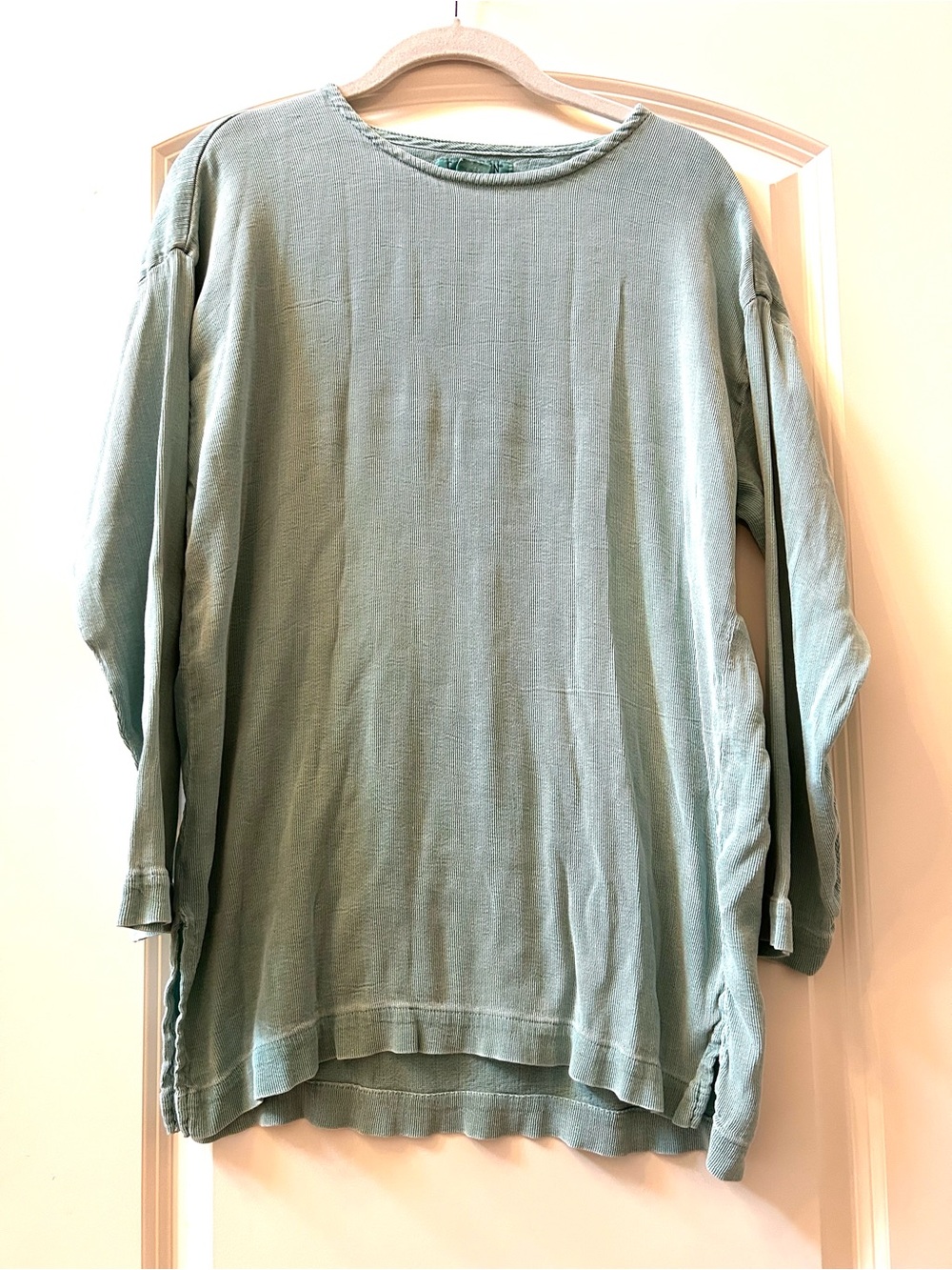 Citron Santa Monica Ribbed Tencel Blend Popover Top. Sea Glass Green. Made in US